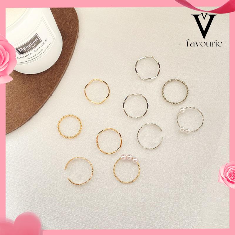 [COD]5 pcs Cincin Set Fashion Aksen Berlian Imitasi Mutiara Untuk Wanita-FA