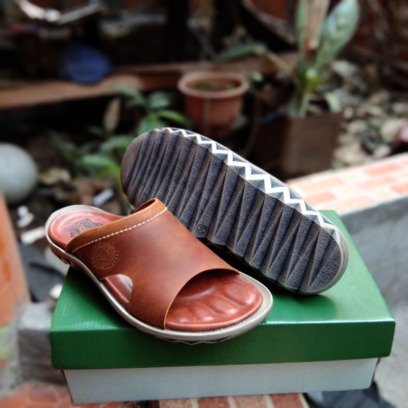 Sandal pria kulit lancas terbaru sendal cowo casual kulit