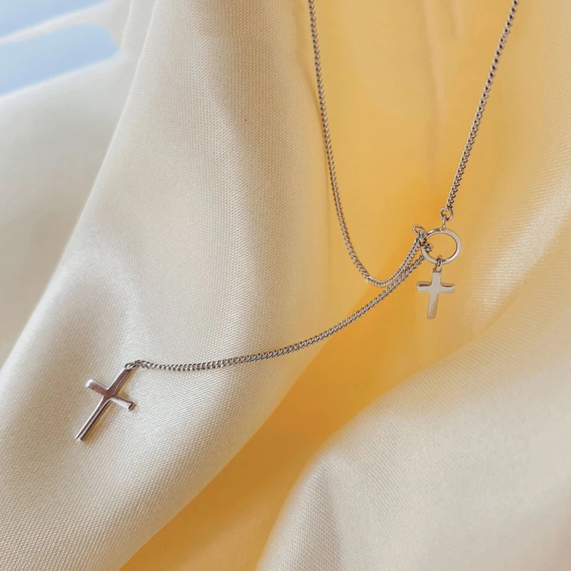 Kalung Rantai Panjang Bahan Metal Warna Silver Gaya Hip Hop