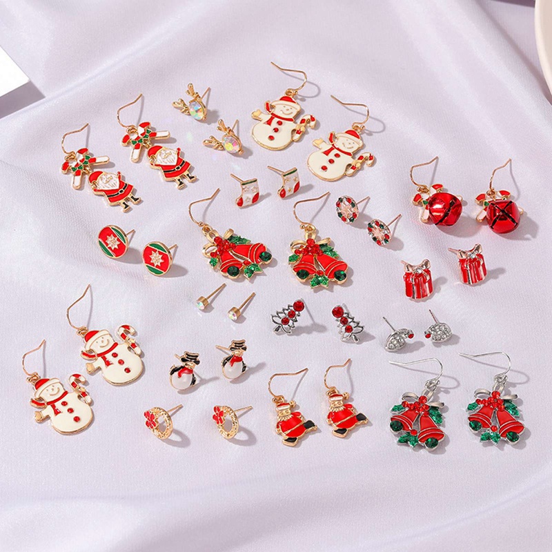 Fancyqube 6 Pasang / Set Anting Desain Kartun Pohon Natal Gingerbread Man Snowflake Untuk Wanita