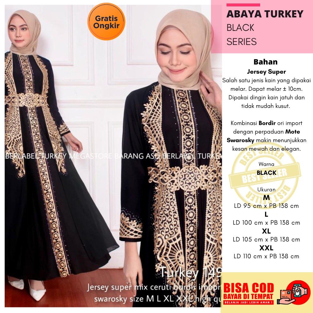 Abaya Arab Saudi Terbaru 2021 Bahan Jersey Bordir Ori Dan Abaya Hitam Turki Mewah Untuk Lebaran 1497