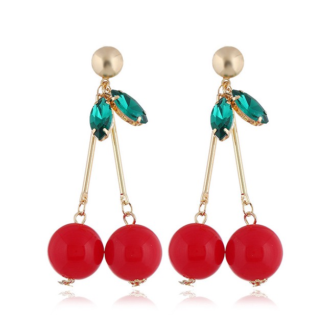 LRC Anting Tusuk Fashion Red Cherry Shape Decorated E94496