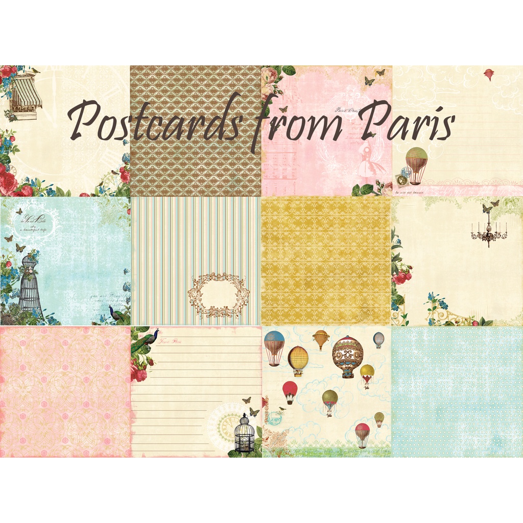 

12x12 Paket Kertas Scrapbooking "Postcards from Paris" (12 lembar)