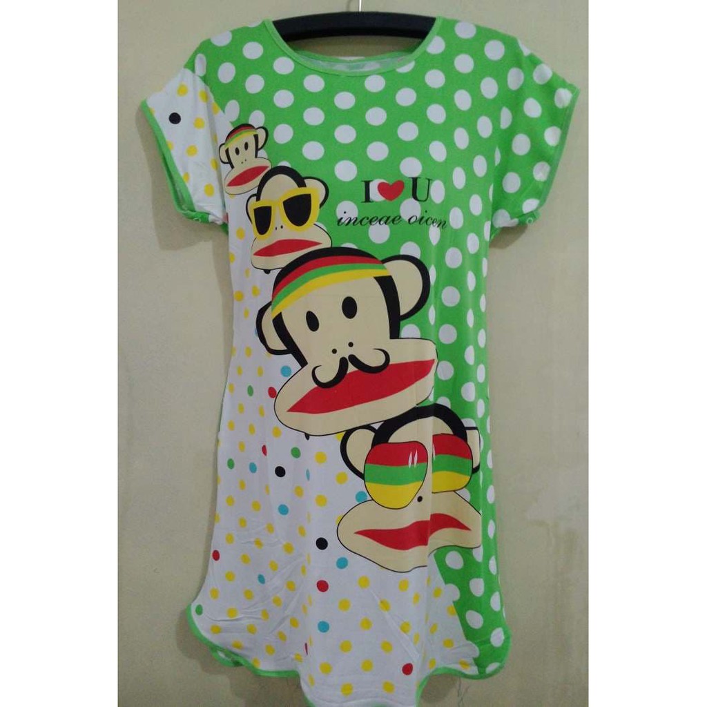Terbaru 185 DSLN40 - Dress Paul Frank I Love U Dot Green SukanaShop