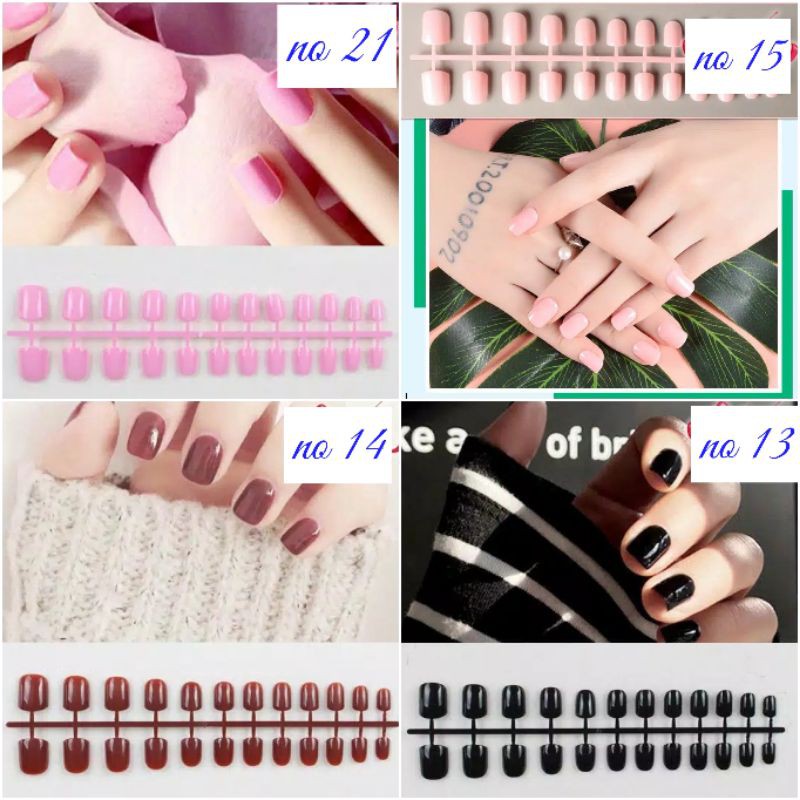 24 Tips Midi Fake Nails Pendek / Kuku Palsu Warna