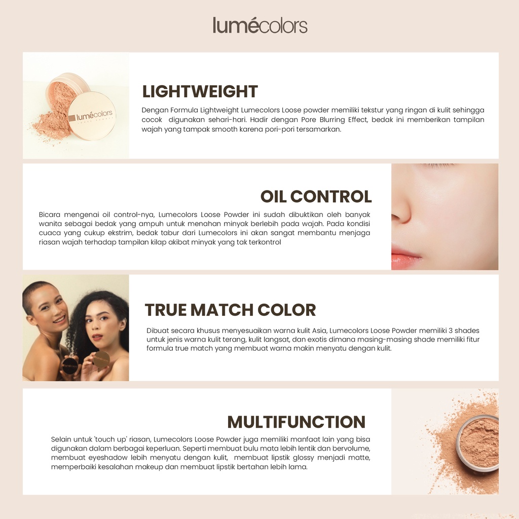 (Free Emas) Lumecolors Bedak Tabur Loose Powder Pore Blurring Effect With Oil Control - Medium Neutral