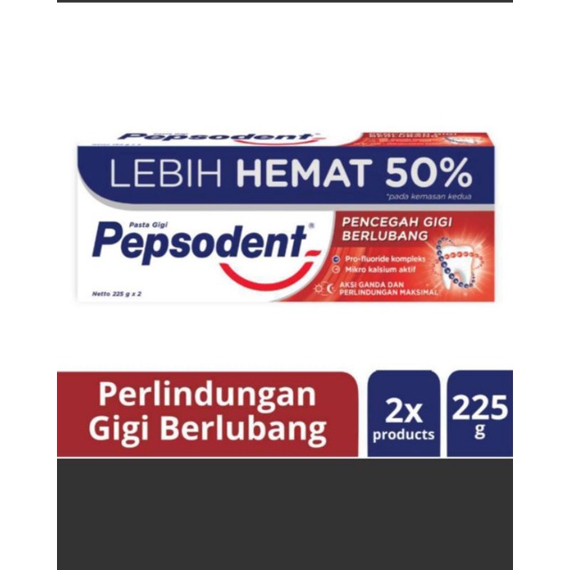 PEPSODENT Pencegah Gigi Berlubang Pasta Gigi 225 gr Twin Pack / Pepsodent 225 isi 2