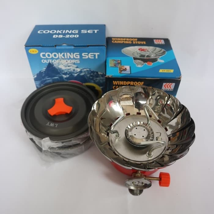 Paket Cooking set DS 200 plus kompor windproof merk kovar original