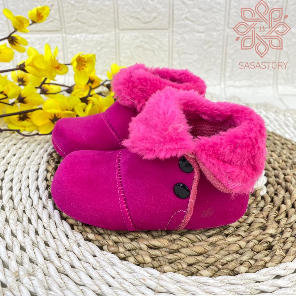 SEPATU ANAK BOOT ANAK PEREMPUAN BABY BAYI SUEDE BLUDRU BULU 0-12 BULAN LP01