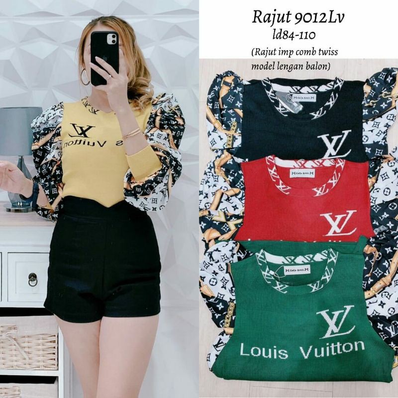 fhasion wanita-atasan kaos rajut LV tangan balon macan premium import-termurah/terbaru/terlaris