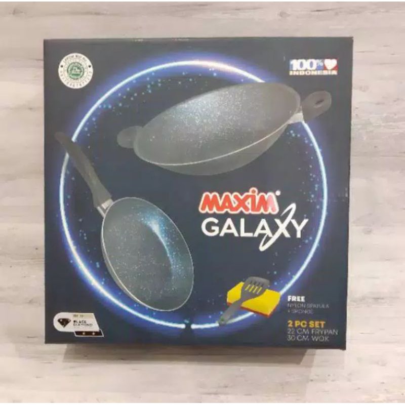 [ Maxim ] Alat Masak/ Penggorengan Maxim Galaxy 2 Set Wajan/ Wok [30 cm] + Fry Pan [22 cm] ORIGINAL