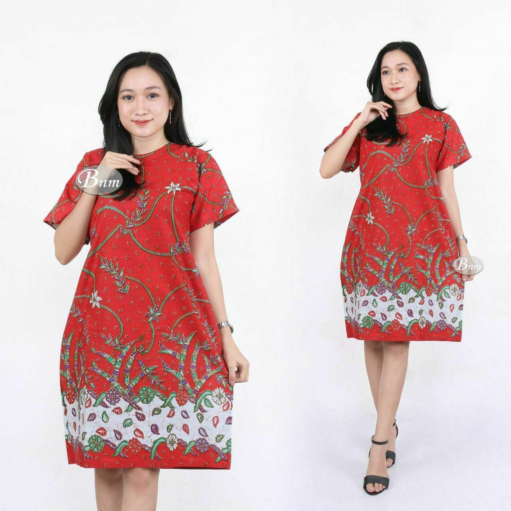 PAKAIAN BATIK WANITA JUMBO DRESS  XXXXL / 4L LENGAN PENDEK MOTIF BUNGA CANTIK PUTIH MODEL BARU-07