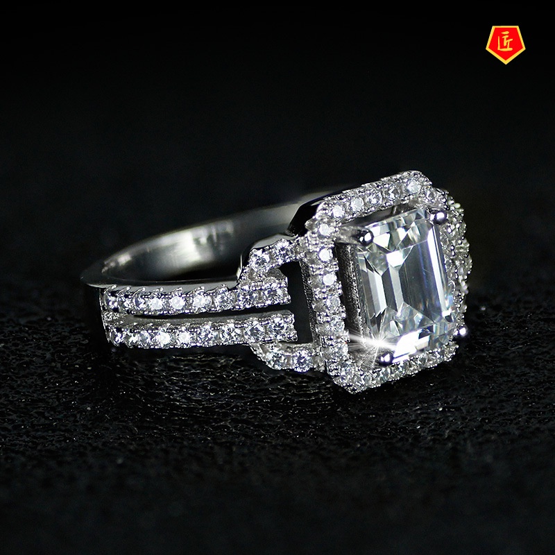 [Ready Stock]New Micro-Inlaid Bright Square Diamond Ring for Women