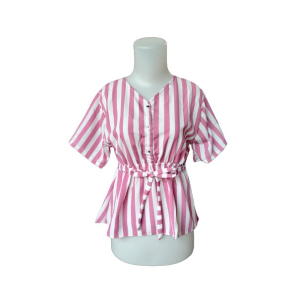 REBECCA Top Moscrepe Halus / Atasan Blouse Wanita / Blouse SALUR TALI PINGGANG WD-01 Salur