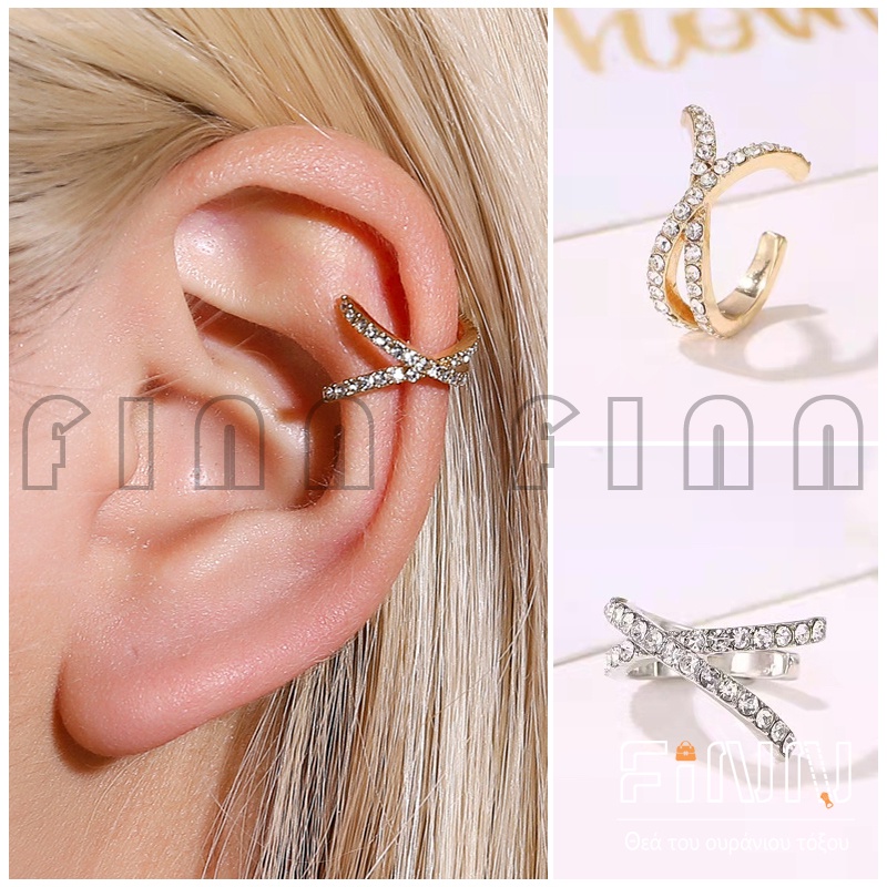 Aksesoris Fashion Anting Klip Bentuk Silang Adjustable Untuk Wanita - Anting Klip Wanita