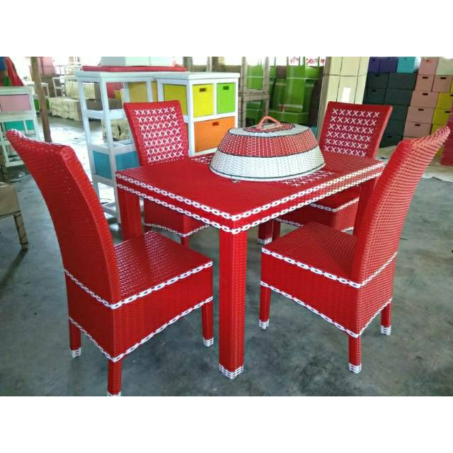 TERMURAH, MEJA MAKAN 4 KURSI ROTAN ASLI CIREBON Berkualitas