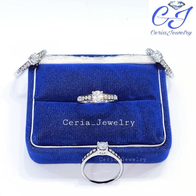 Cincin Perak Asli 925 Silver Lapis Emas Putih Model Soliteer Terbaru