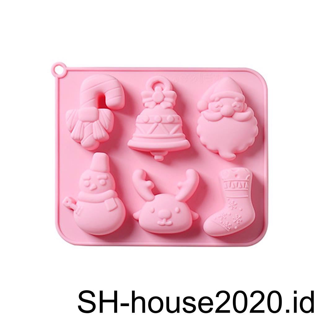 (house2020) Loyang Cetakan Kue / Biskuit 6 Slot Bahan Silikon Motif Snowman Natal