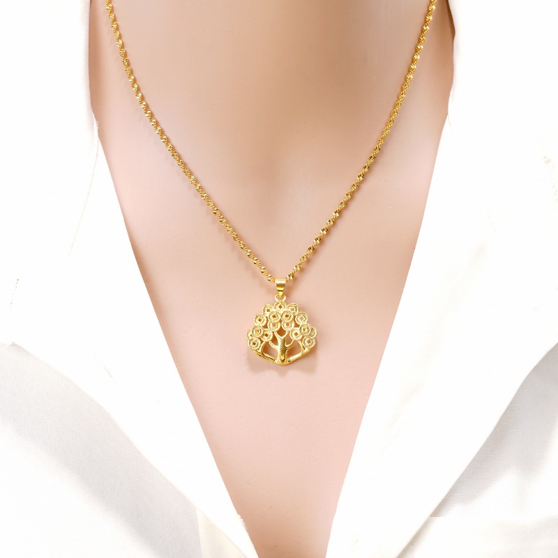 Liontin Model Open Screen Desain Pohon Merak Bahan Emas plated 24K Gaya Retro Untuk Wanita