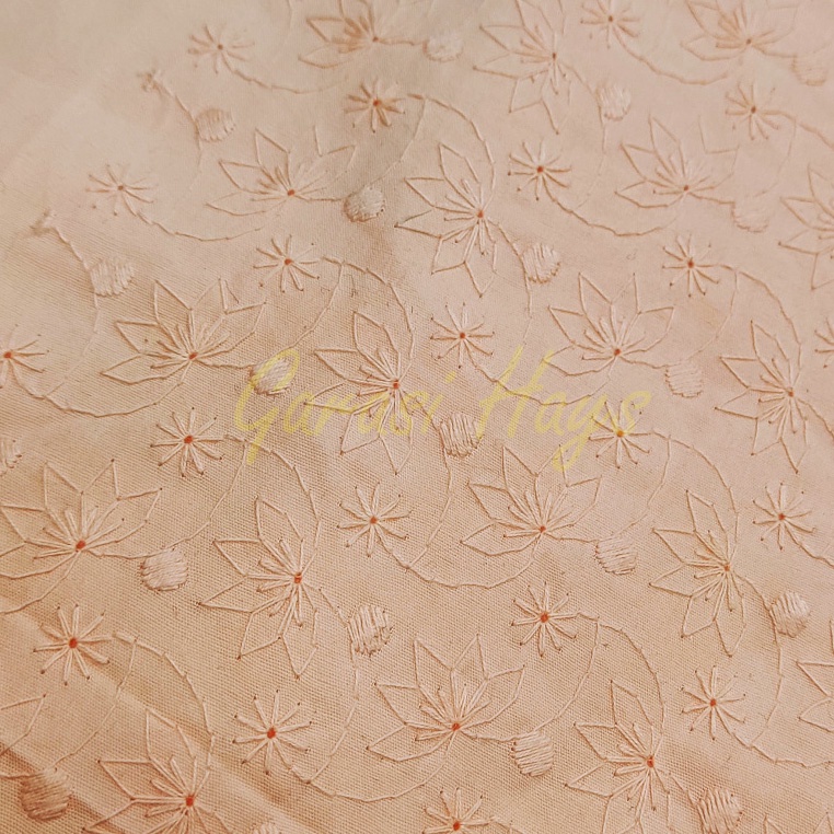 Kain Katun Bordir Cotton Embroidery Peach Lebar 150 cm