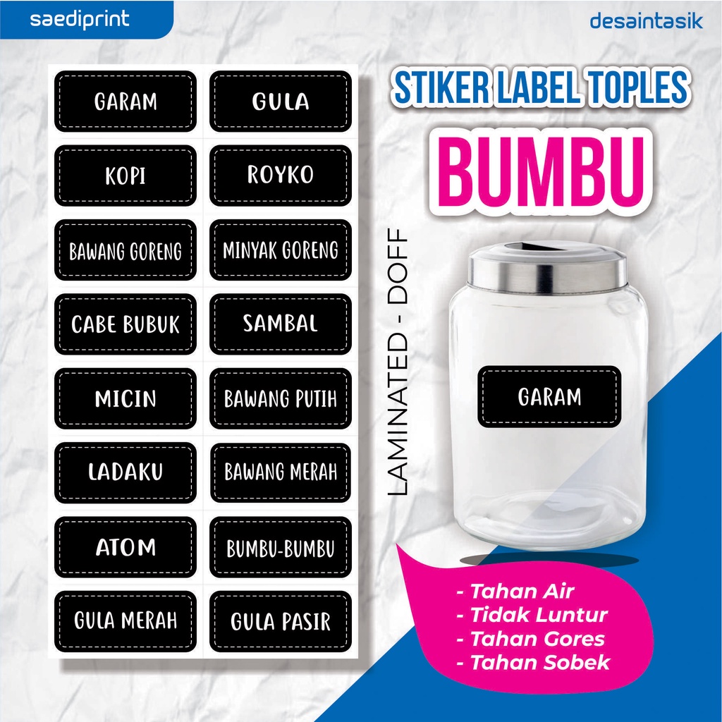 

Label Stiker Bumbu 1 Paket Banyak High Quality Tahan Air Anti Gores