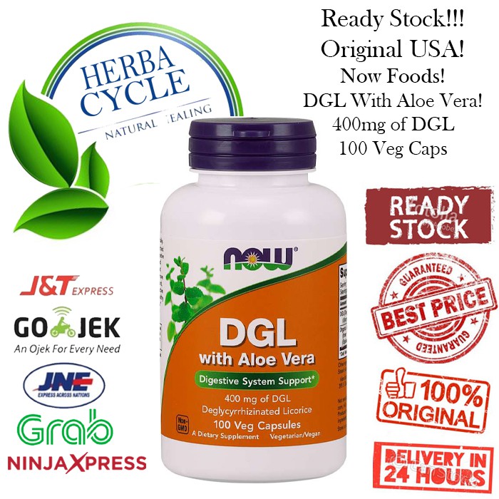 Now Foods DGL With Aloe Vera 400mg 100 Veg Capsules Ori USA