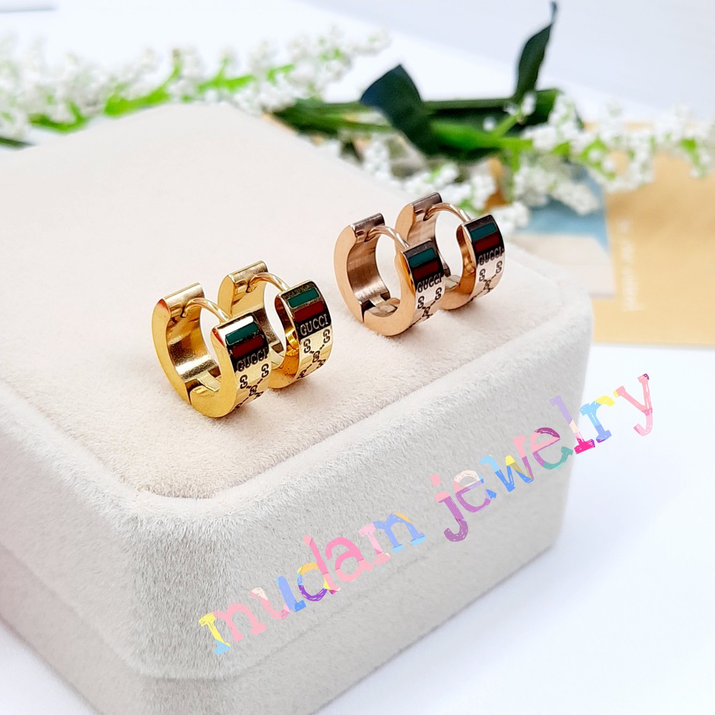 Anting Jepit Titanium Gc Simple dan Mewah Tersedia Warna Gold dan Rose Gold
