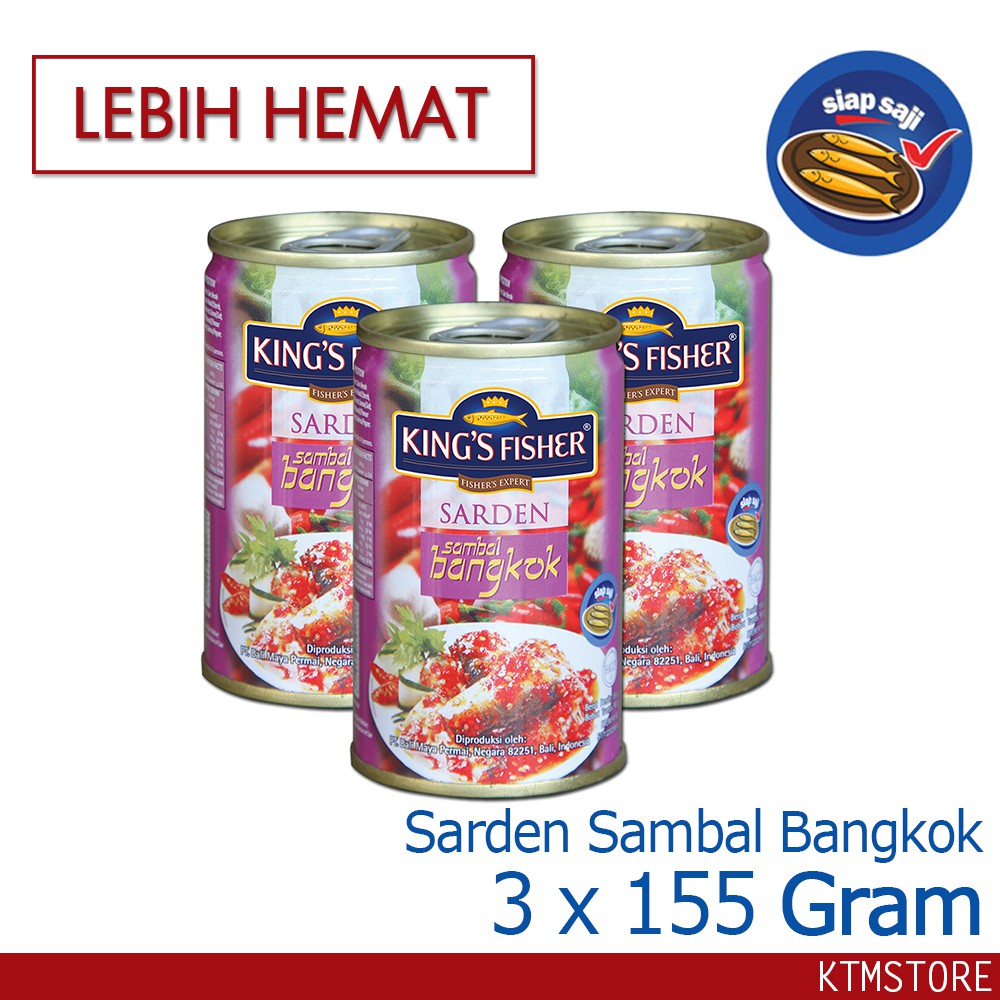 

KtmStore Paket 3 pcs King's Fisher Sarden mini rasa saus bangkok Makanan Kaleng 155g kings fisher