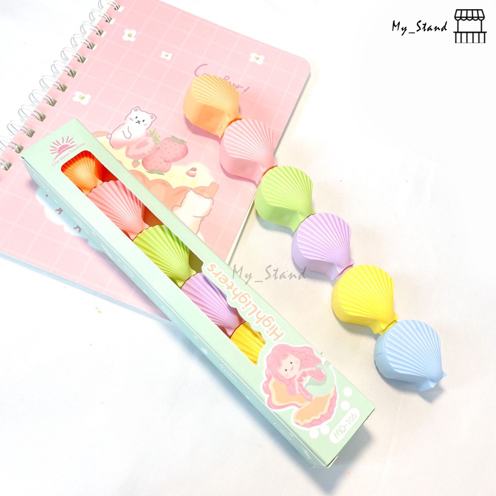 

Highlighter 5 warna bentuk Kerang Shell laut sea mermaid stabilo warna pastel Textliner Textlighter lucu imut perlengkapan Kantor Sekolah