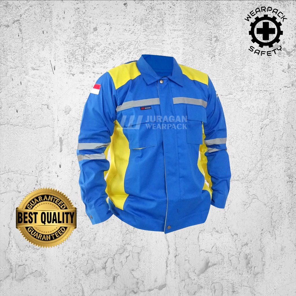 Wearpack Atasan / Kemeja Safety Lengan Panjang Warna Biru Benhur Kombinasi Kuning