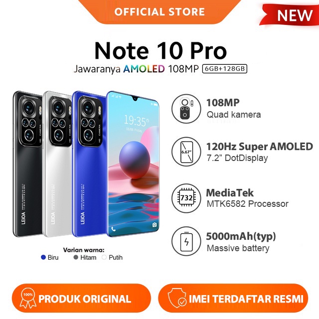 hp note10pro RAM 8GB+4GB Extended ROM 512GB MediaTek GARANSI RESMI Handphone Android AMOLED 7.2&quot; Ponsel Baru asli 4G/5G HP Murah Cuci Gudang