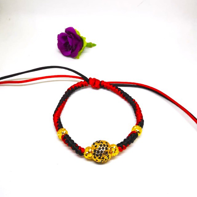 Gelang tali rajut bulat variasi lapis emas mata hitam