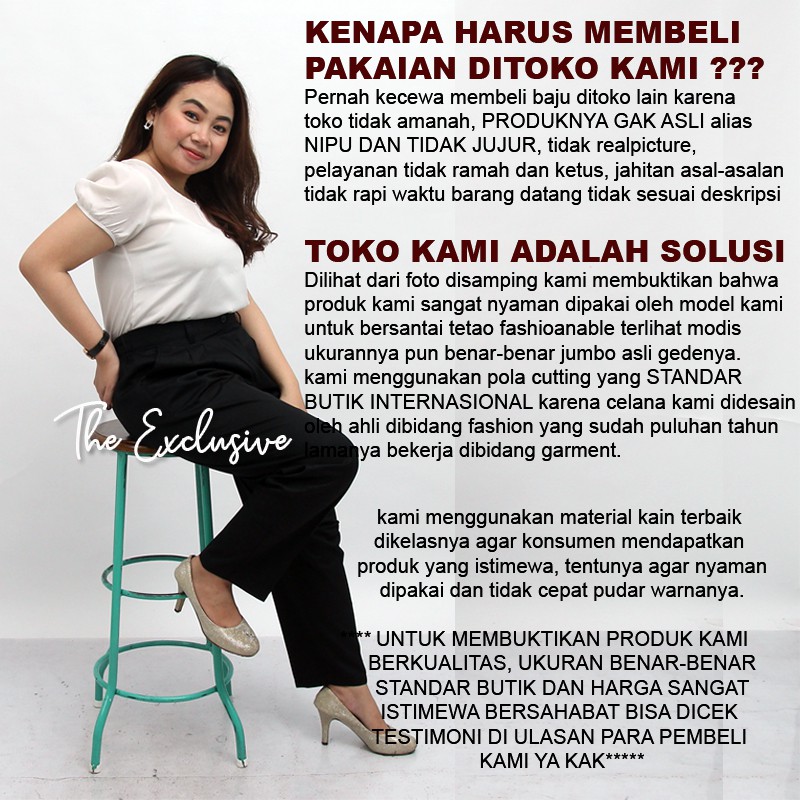 BAGGY PANTS JUMBO PREMIUM BB 55 KG - 90 KG THE EXCLUSIVE INDONESIA CELANA KANTOR WANITA BIG SIZE