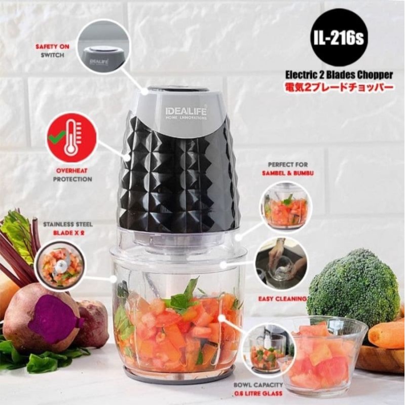 Food Chopper Elektrik Penggiling Sayur Buah &amp; Bumbu IDEALIFE IL-216S