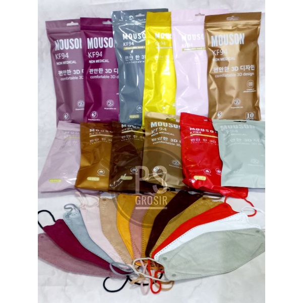 MASKER KF94 MOUSON WARNA 4 PLY IJIN KEMENKES  ISI 10 PCS