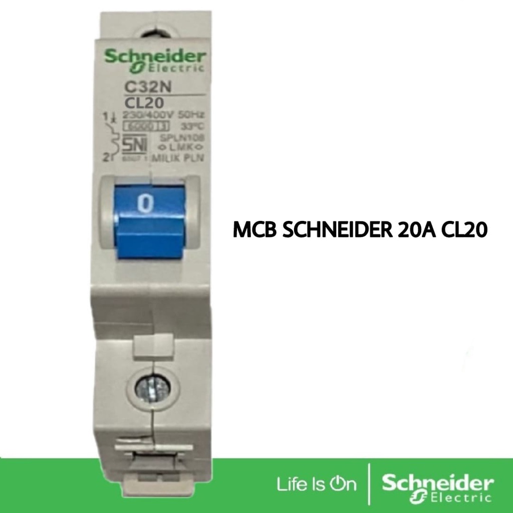 MCB SCHNEIDER 20 AMPERE 20A CL20 C32N  BIRU SPLN PLN BENSER 4500W 4500 WATT PEMUTUS ARUS LISTRIK Miniatur Circuit Breaker