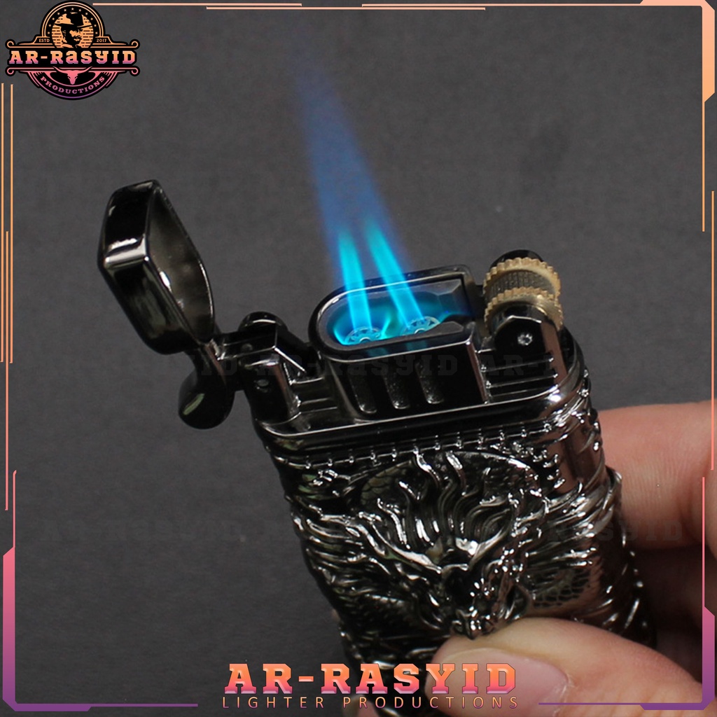 Mancis Premium Korek Api Roda Las Gas 2 Api Lighter Motif Naga Dragon XF-2103 1855