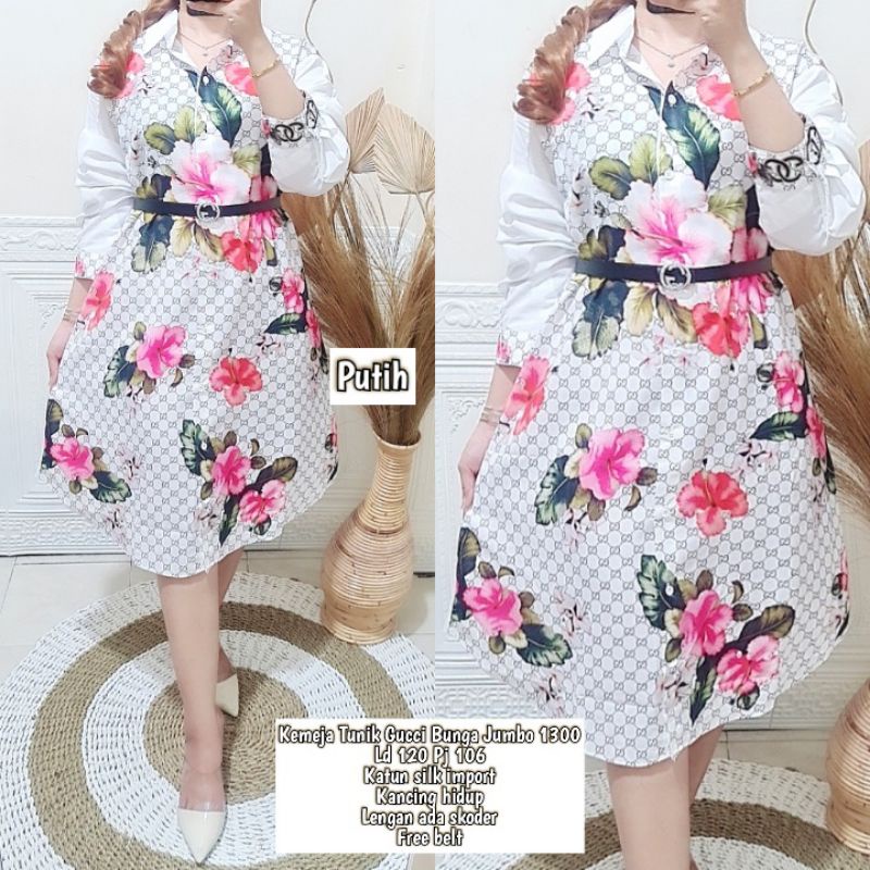 Kemeja Tunik Gucci Bunga Jumbo 1300 | Kemeja Tunik Chanel Bunga Jumbo 1878 (+Belt)