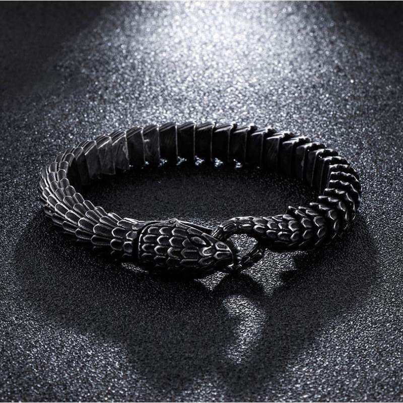 Gelang Bahan Stainless Steel Desain Ular Warna Hitam Gaya Klasik Gothic