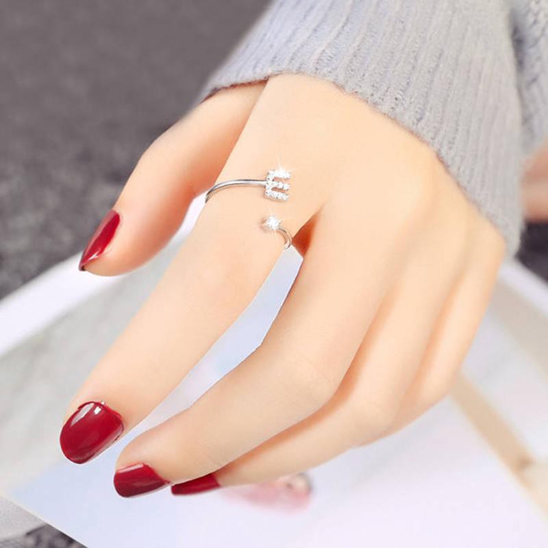 RSB VZ048 Cincin Alfabet Fashion Ring Aksesoris Emas Putih Silver Korea Cincin Wanita Huruf A - O Impor