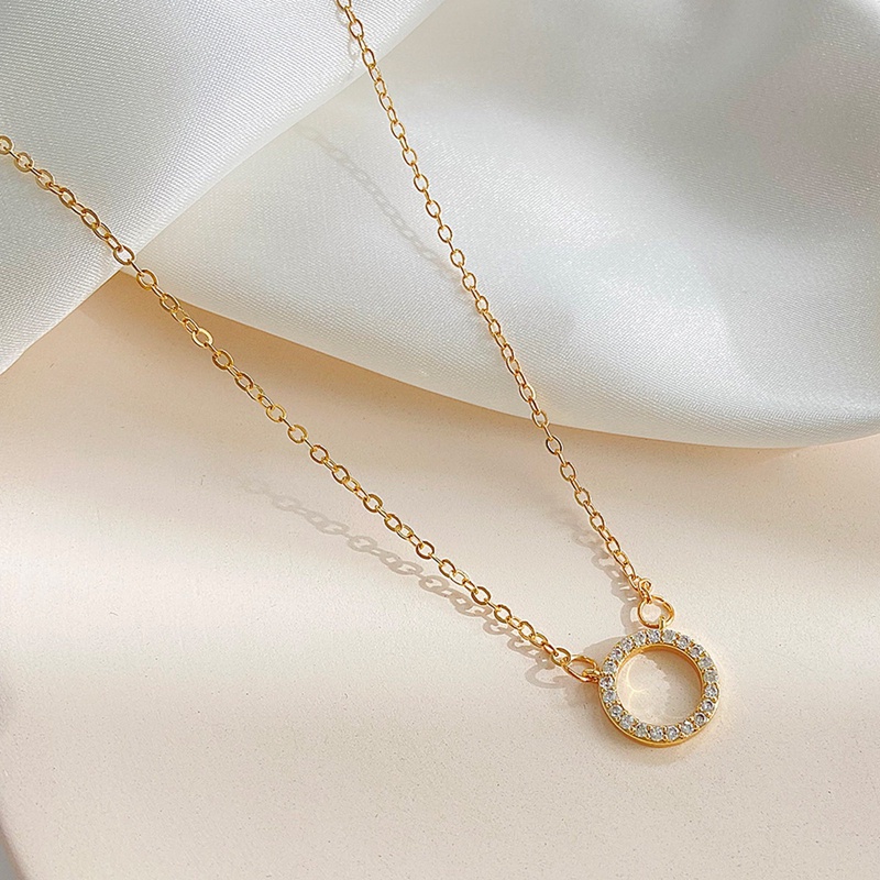 Kalung Rantai Klavikula Bentuk Lingkaran Geometris Bahan Zirkon Gaya Korea Untuk Wanita