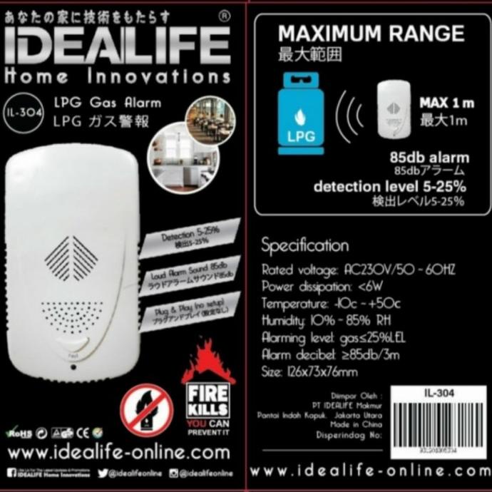 Alat Deteksi Leakage Kebocoran Alarm Gas Lpg Detector Idealife Il 304