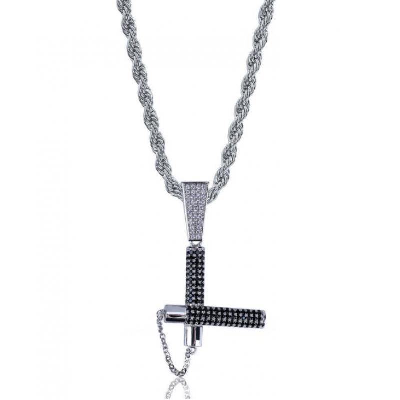 Kalung Rantai Liontin Nunchaku Hias Zircon Hitam Gaya Hip Hop Hipster Untuk Pria