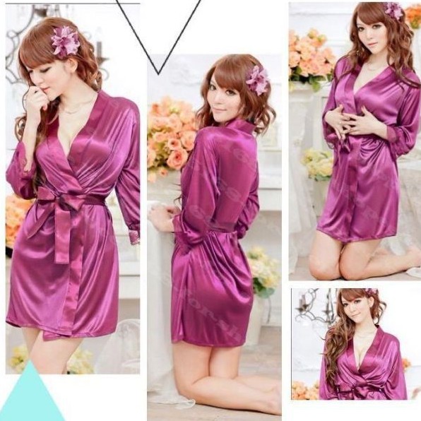 Kimono Baju Tidur Bathrobe Satin Renda Halus + Gstring Lingerie Nightgown