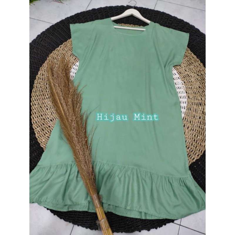 Daster ruffle polos kekinian ukuran jumbo bahan katun rayon premium