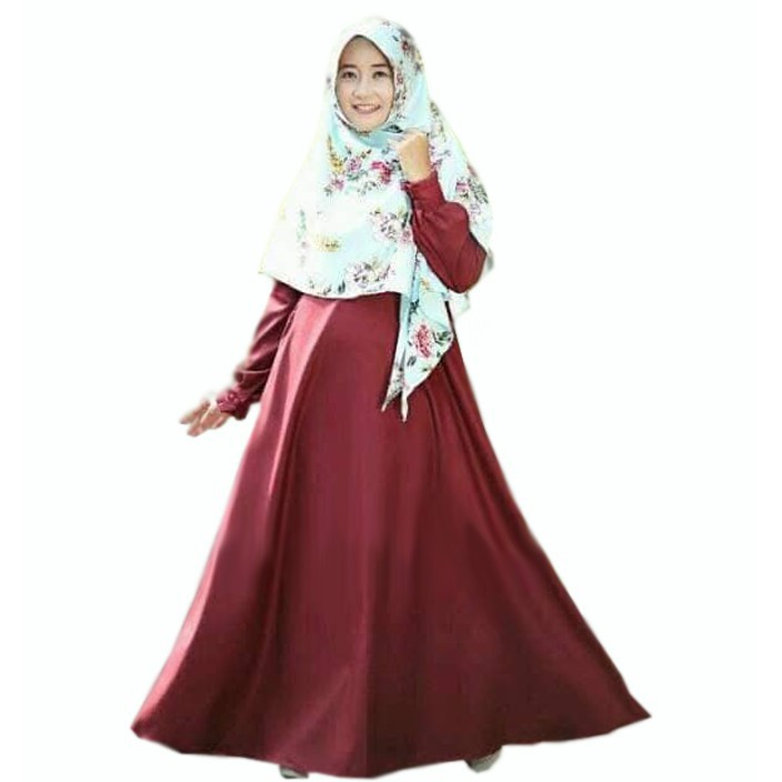 terbatas  Promo Gamis katun jepang kombinasi Polos - Maroon Murah Original Terbaru