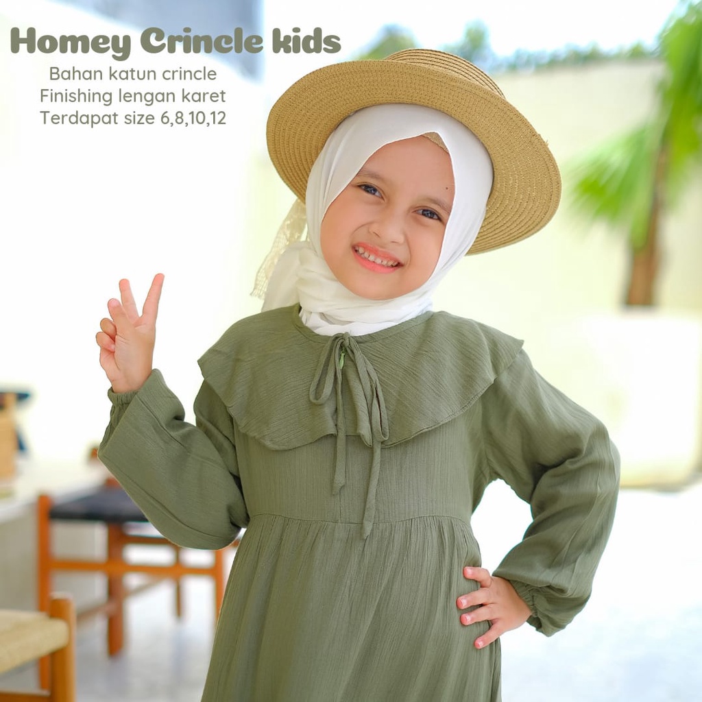 New-Busana Muslimah Anak/Gamis Anak Polos - Homey Crincle Kids - Bahan Katun Rayon Premium-Bisa COD