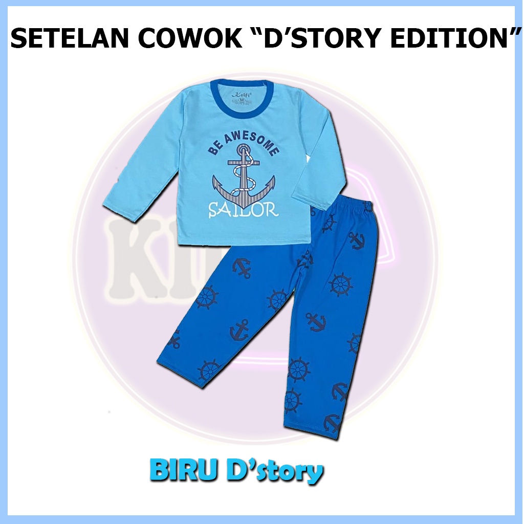 Baju Setelan Celana Panjang Cowok Usia 6 Bulan 1 2 3 4 5 6 7 8 Tahun Setelan Celana Panjang Anak Laki-BIRU D'story