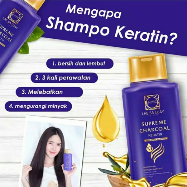 [COD] Lae Sa Luay Supreme Charchoal Suprame Shampoo Mencegah Rambut Rontok dan Rusak I BPOM 200ml Original