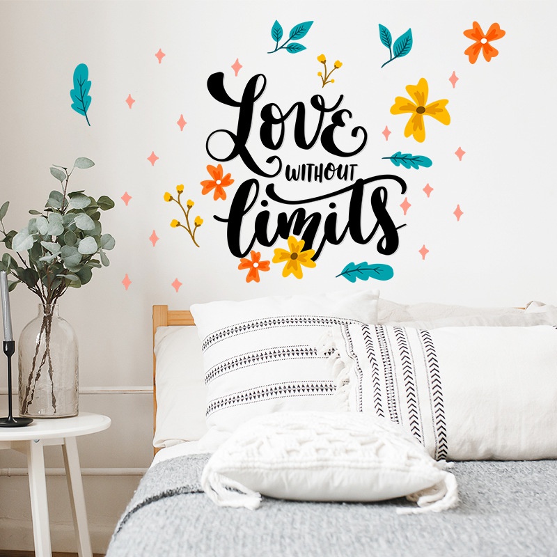 Stiker Dinding Desain Love No Limits Valentine 's Day Inspirasional Saying Untuk Dekorasi Kamar Tidur